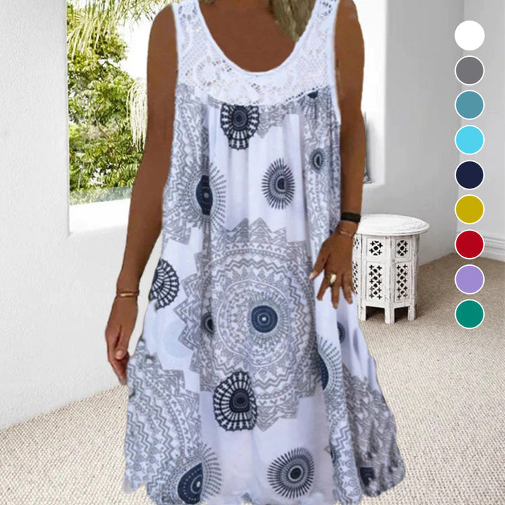 SVEA | Sommerliches Ärmelloses Kleid mit Print und Spitzendetails für Damen