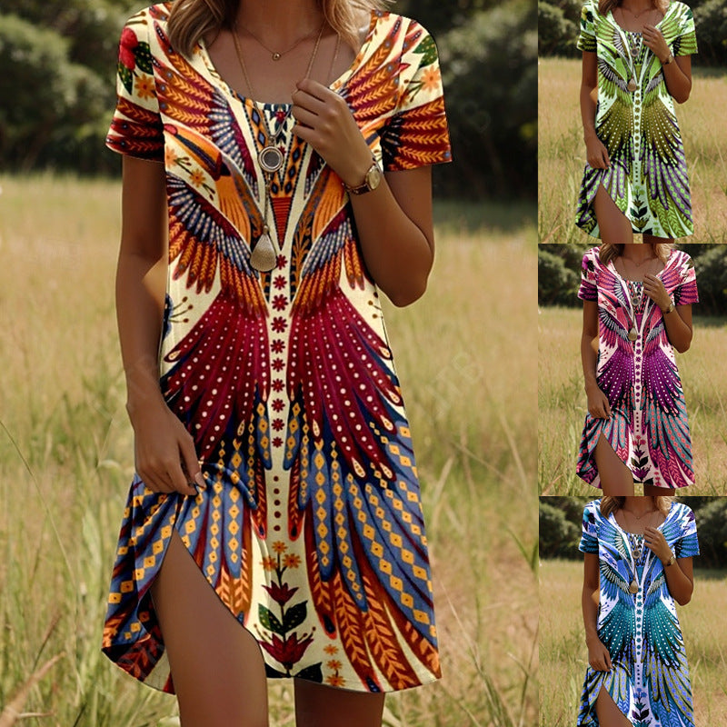 SVEA | Kleid mit Indisch-inspiriertem Print und Rundhalsausschnitt