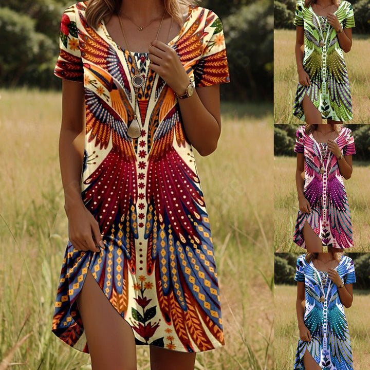 SVEA | Kleid mit Indisch-inspiriertem Print und Rundhalsausschnitt