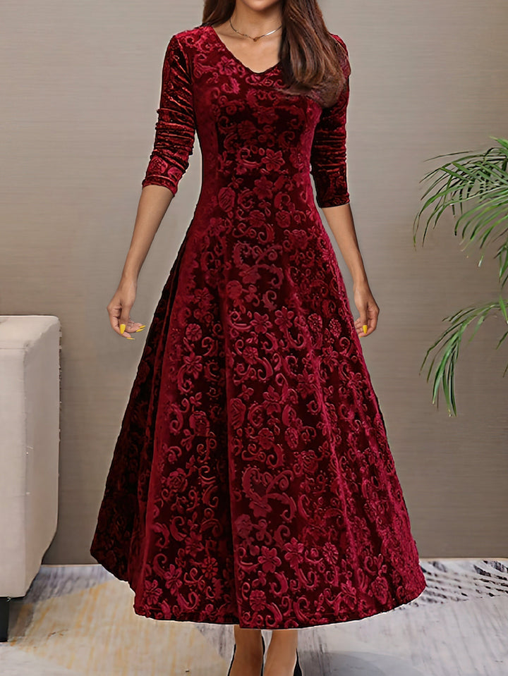 SVEA | Elegantes Festkleid aus Samt mit V-Ausschnitt