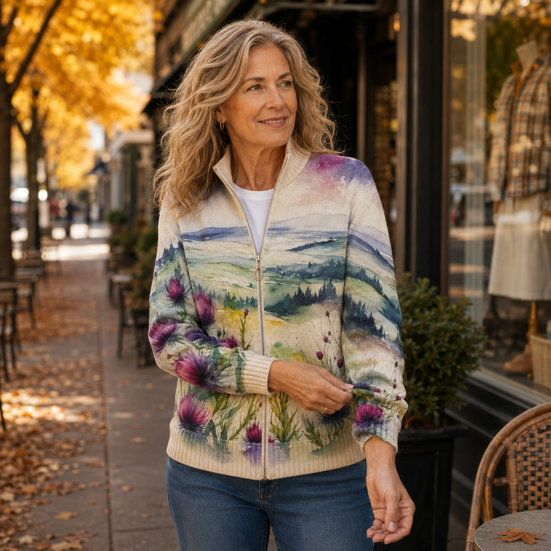 Birgit™ | Cardigan with Watercolour Landscape