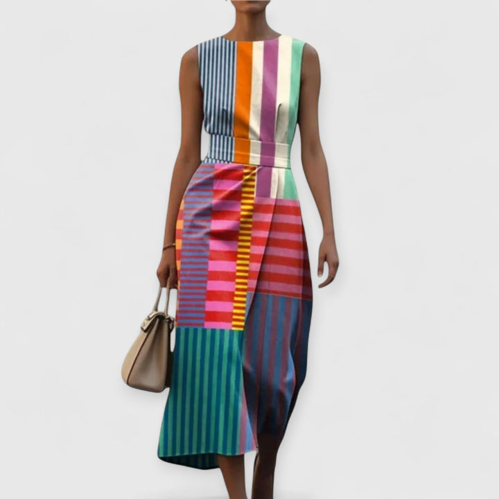 Tiffany – Multicoloured Striped Sleeveless Dress