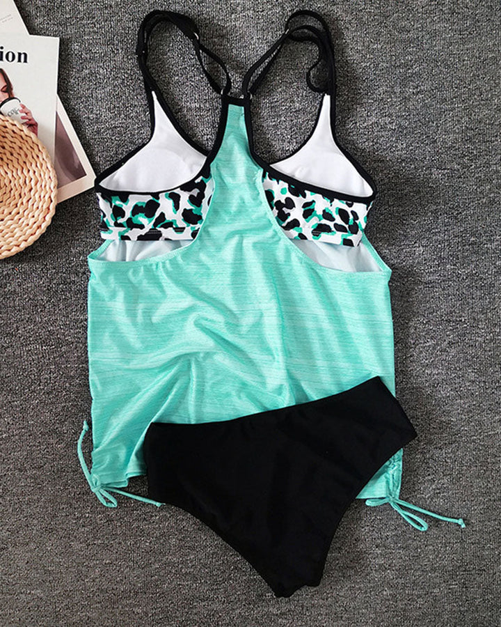 Augustus - Solid Colour Tankini with Leopard Print