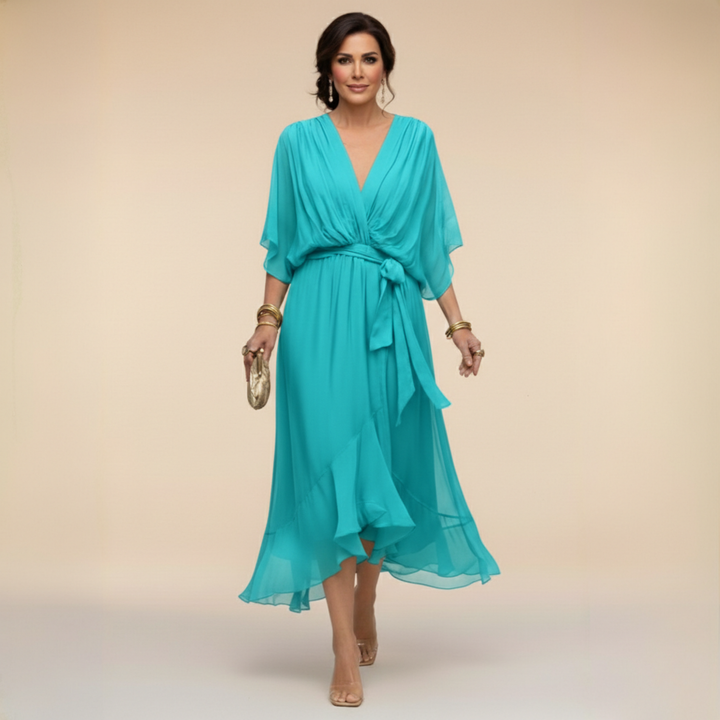SVEA | Fließendes Midikleid mit V-Ausschnitt