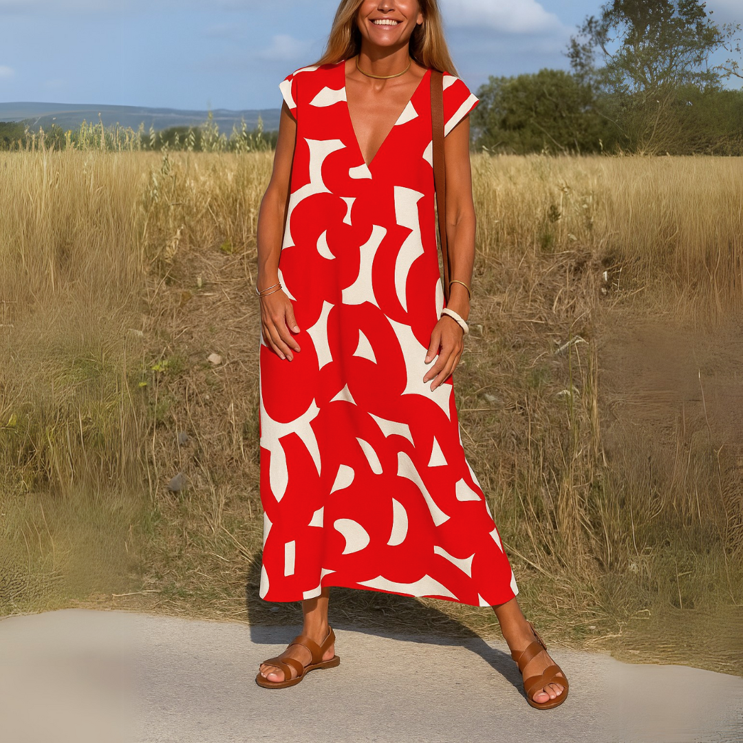 SVEA | Ibiza Style Bequemes und Fließendes Kleid mit V-Ausschnitt