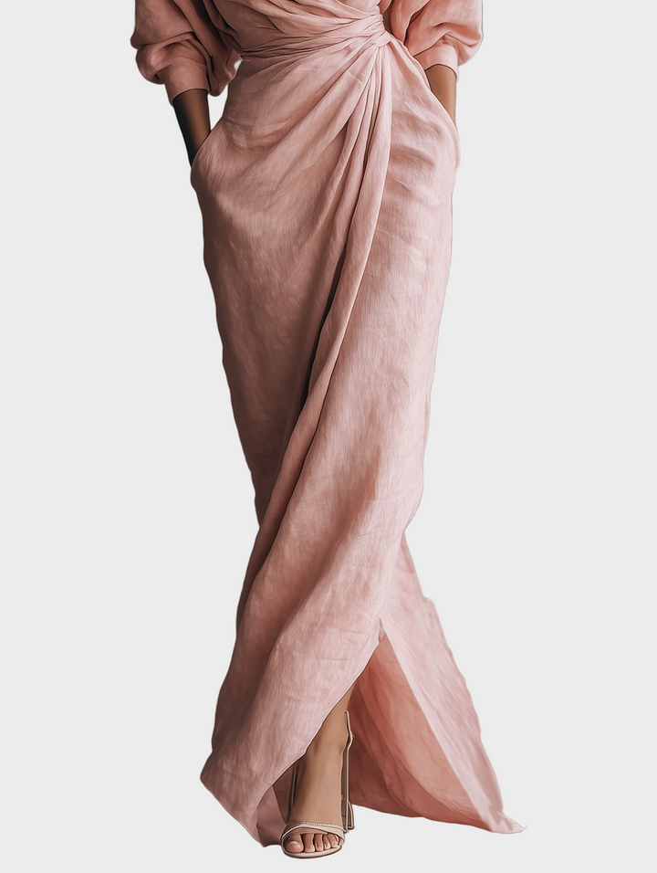 Maxi Linen Dress with V-Neck