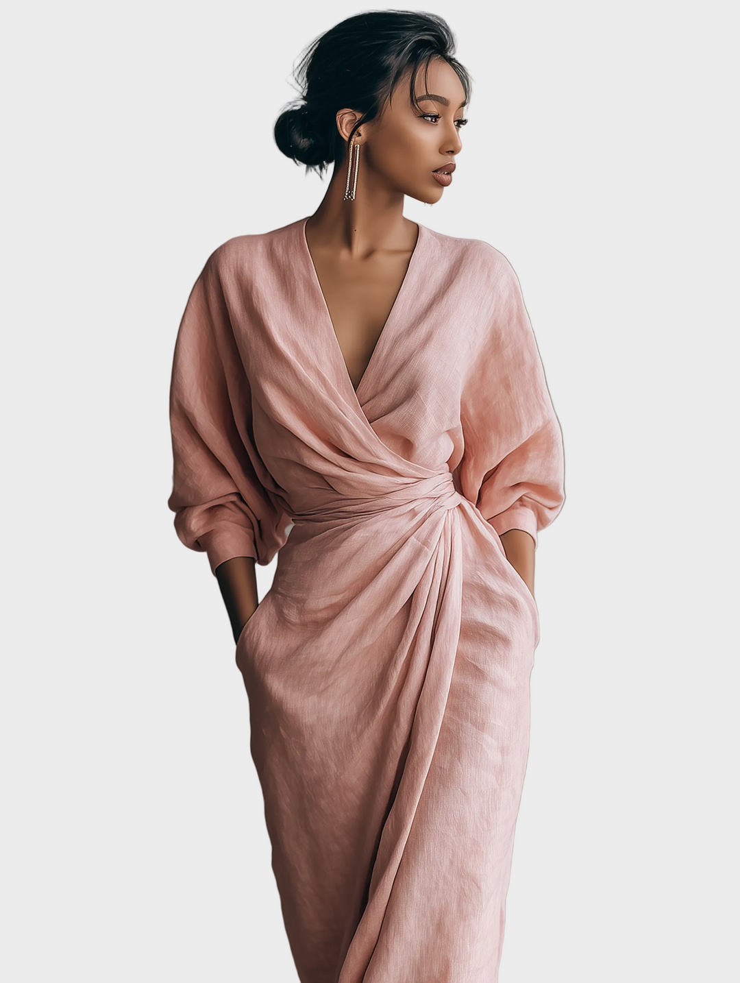 Maxi Linen Dress with V-Neck