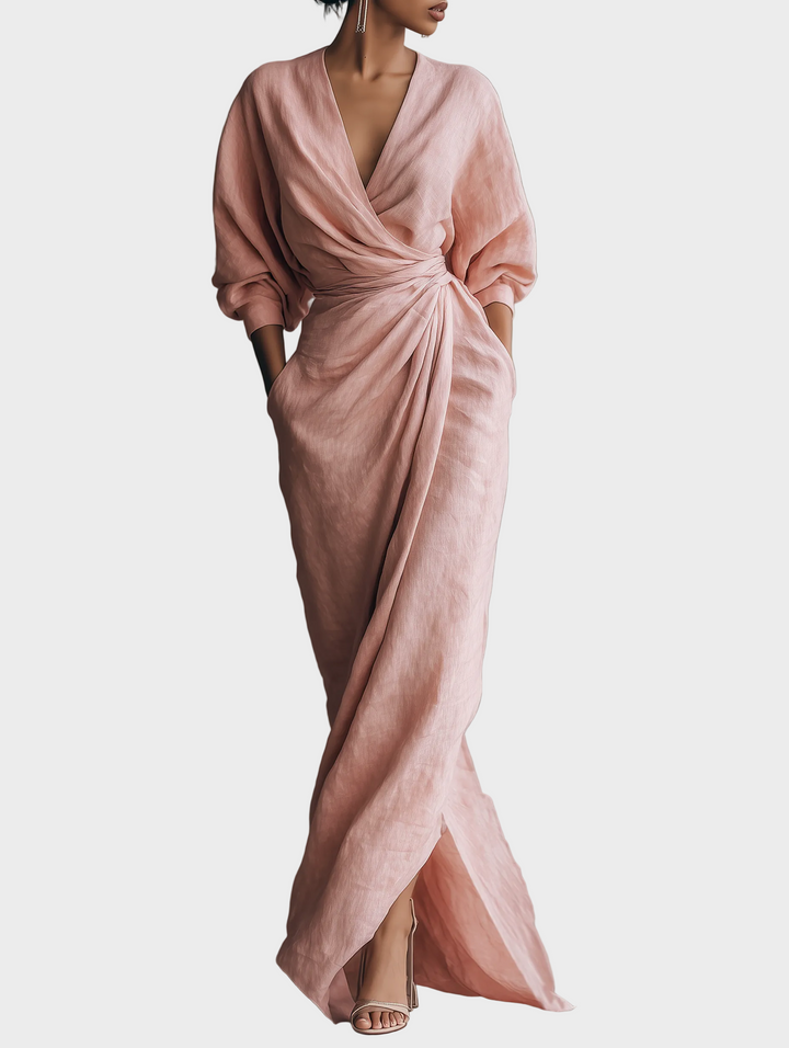 Maxi Linen Dress with V-Neck