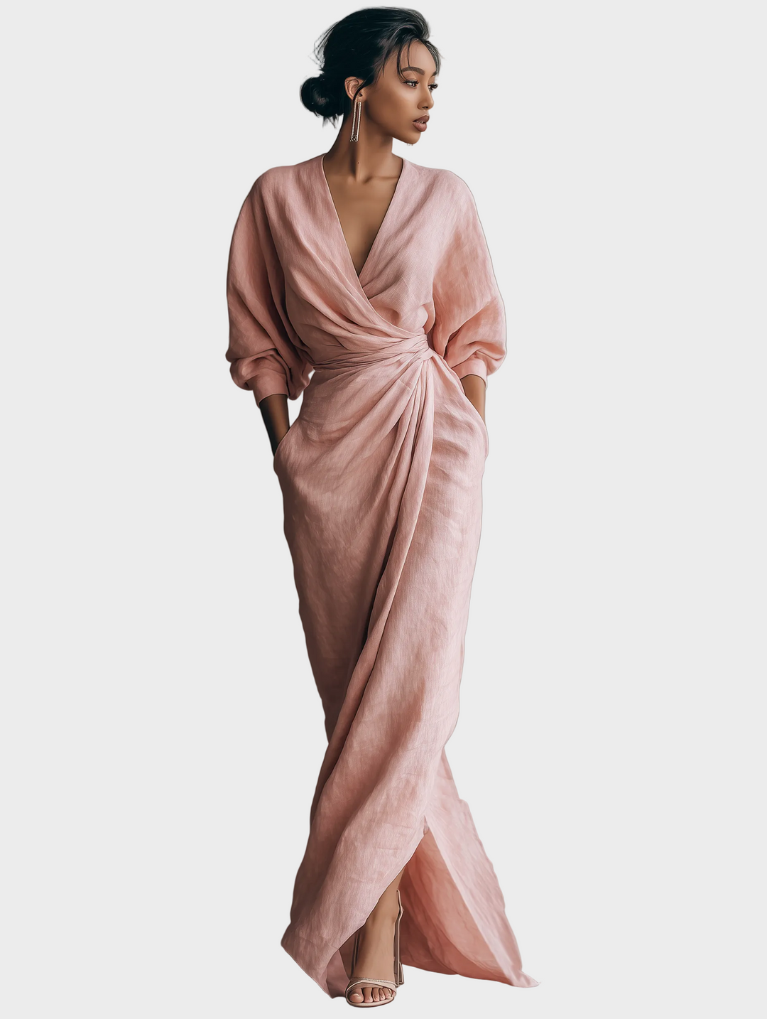 Maxi Linen Dress with V-Neck
