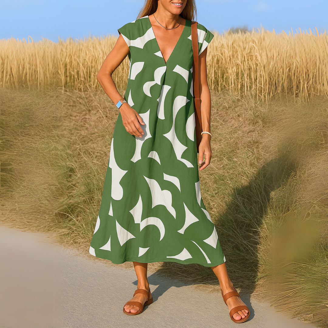 SVEA | Ibiza Style Bequemes und Fließendes Kleid mit V-Ausschnitt