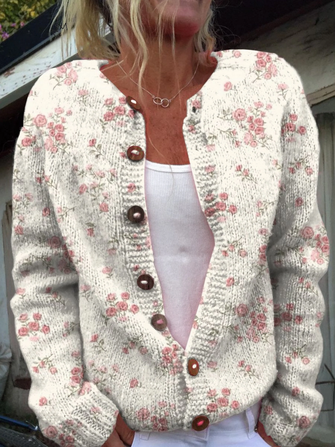 SVEA | Cardigan-Pullover mit Rosa Rosenblütendruck