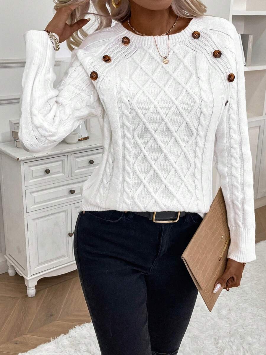 Jane | Cable-Knit Sweater with Button Detail