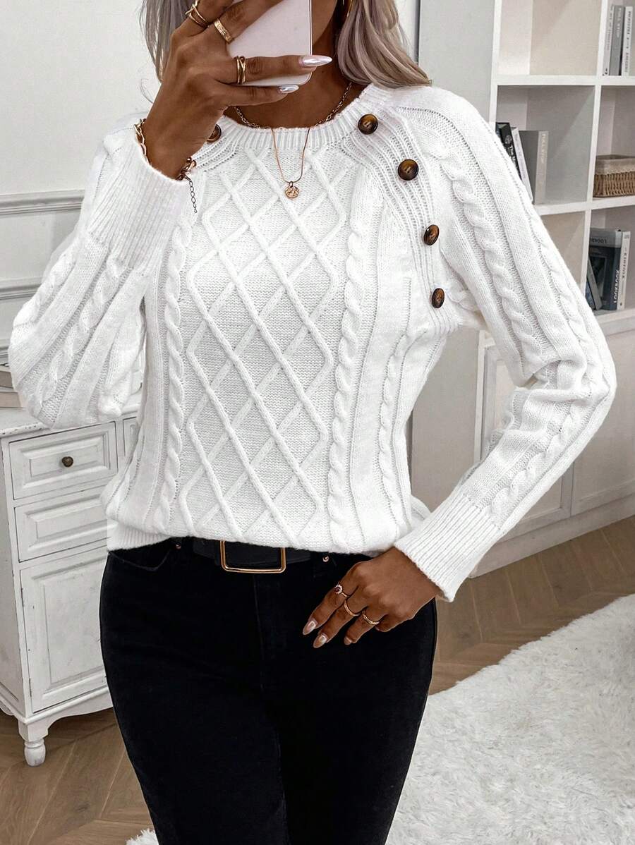 Jane | Cable-Knit Sweater with Button Detail