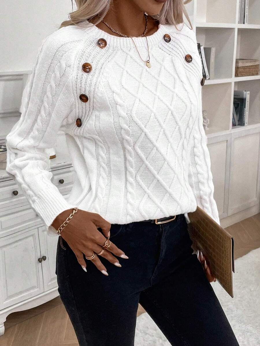 Jane | Cable-Knit Sweater with Button Detail