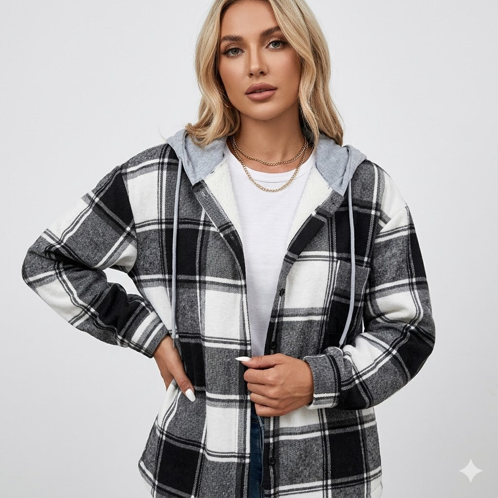 Jane | Sophie Laurent Cozy Plaid Hooded Jacket