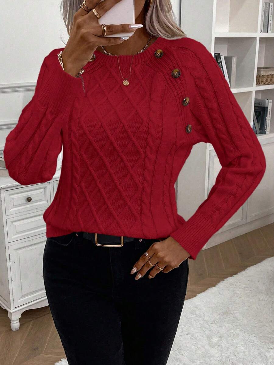 Jane | Cable-Knit Sweater with Button Detail