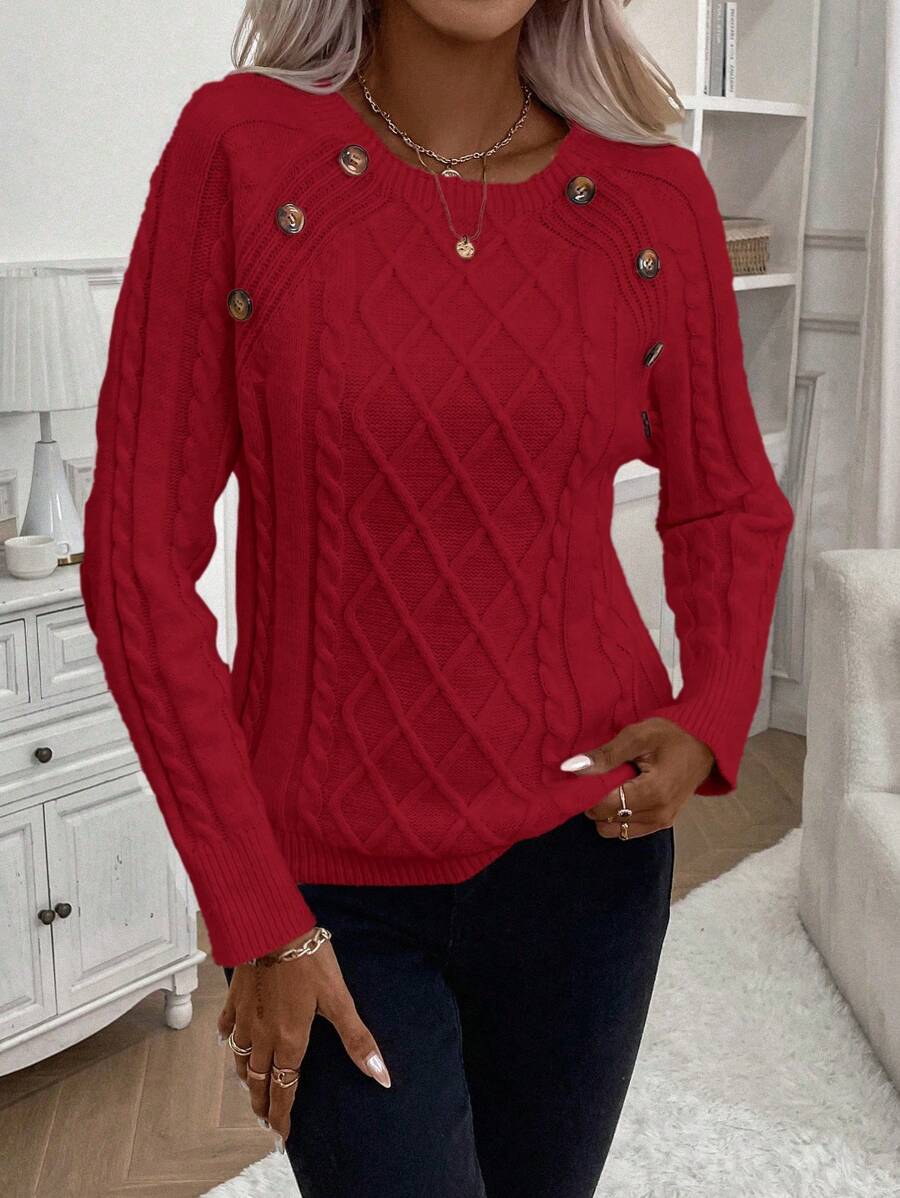 Jane | Cable-Knit Sweater with Button Detail