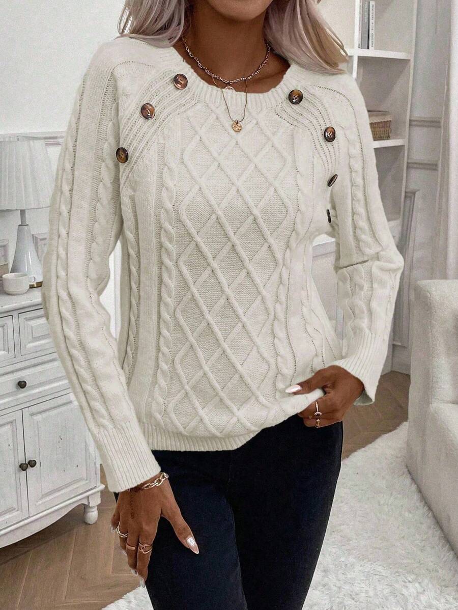 Jane | Cable-Knit Sweater with Button Detail