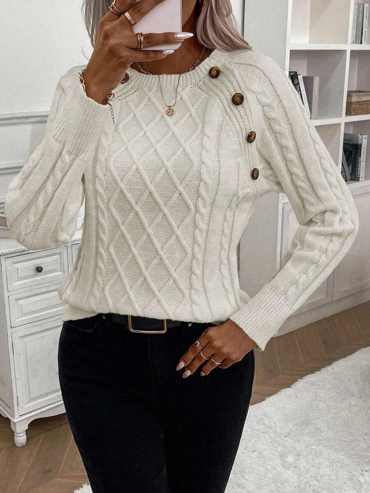 Jane | Cable-Knit Sweater with Button Detail