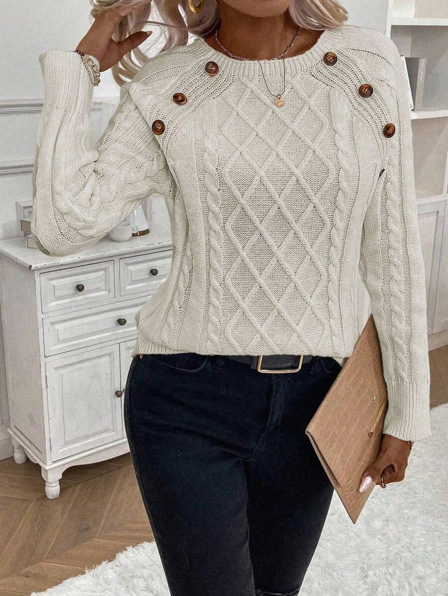 Jane | Cable-Knit Sweater with Button Detail