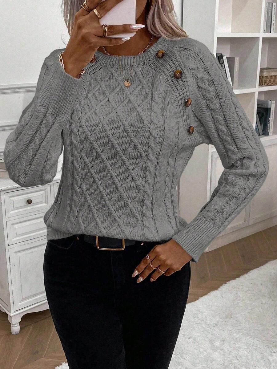 Jane | Cable-Knit Sweater with Button Detail
