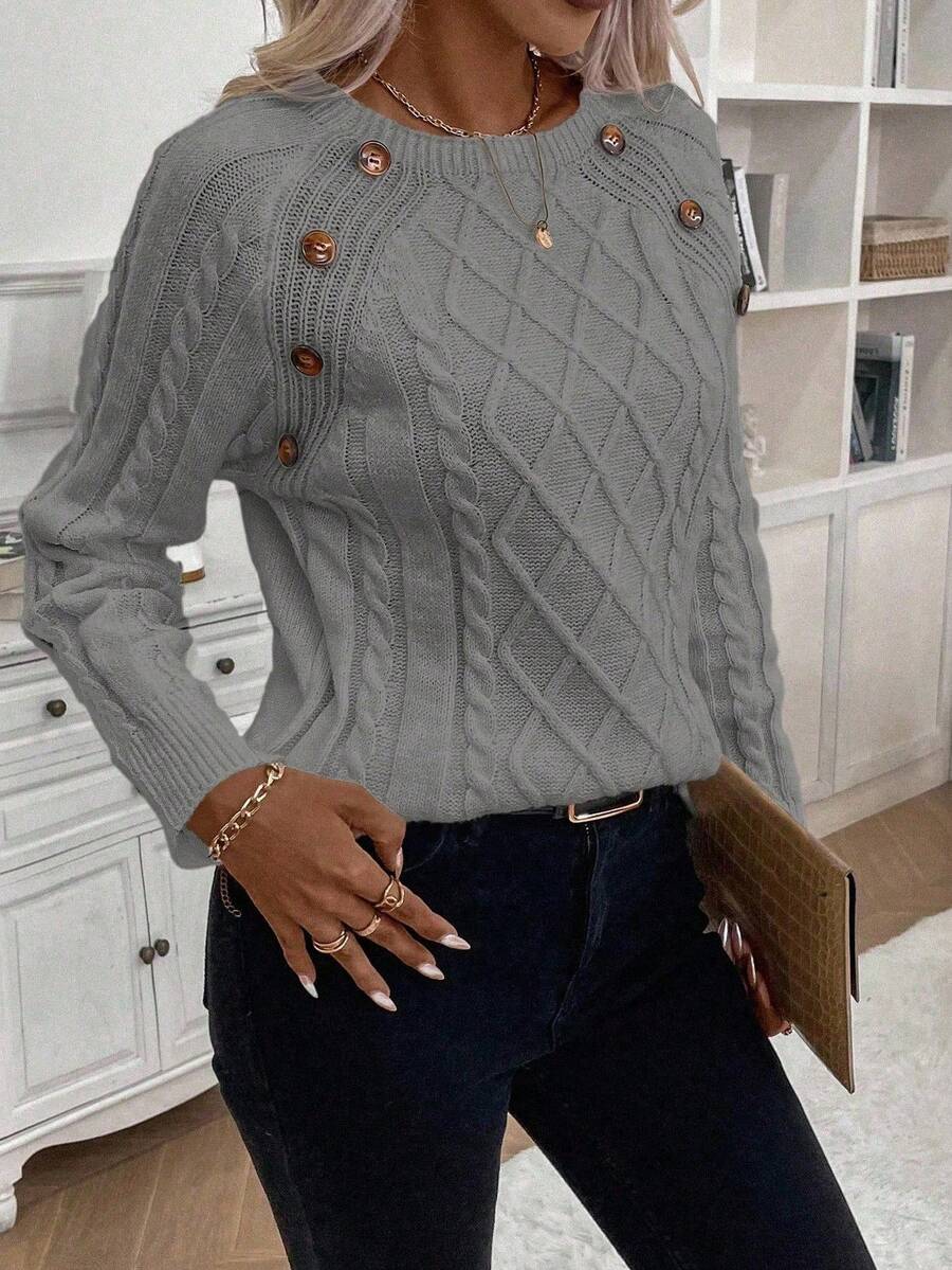Jane | Cable-Knit Sweater with Button Detail