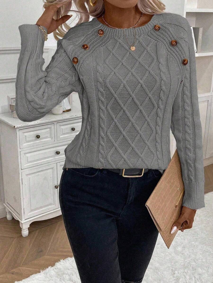 Jane | Cable-Knit Sweater with Button Detail