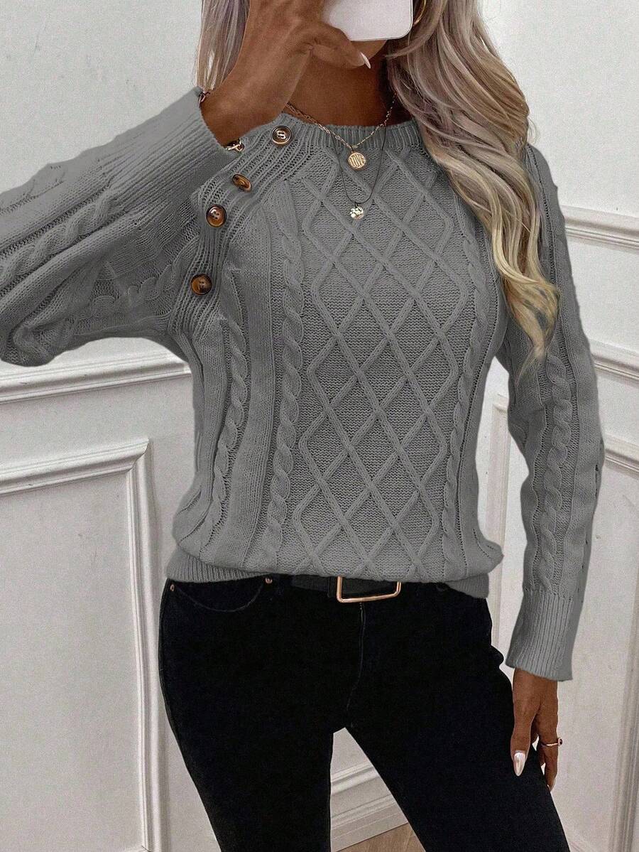 Jane | Cable-Knit Sweater with Button Detail