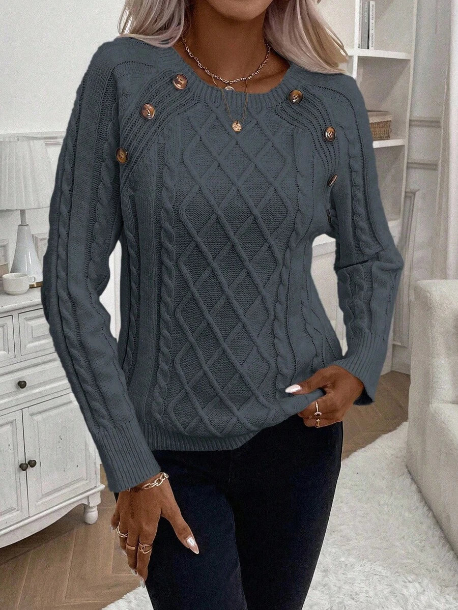 Jane | Cable-Knit Sweater with Button Detail