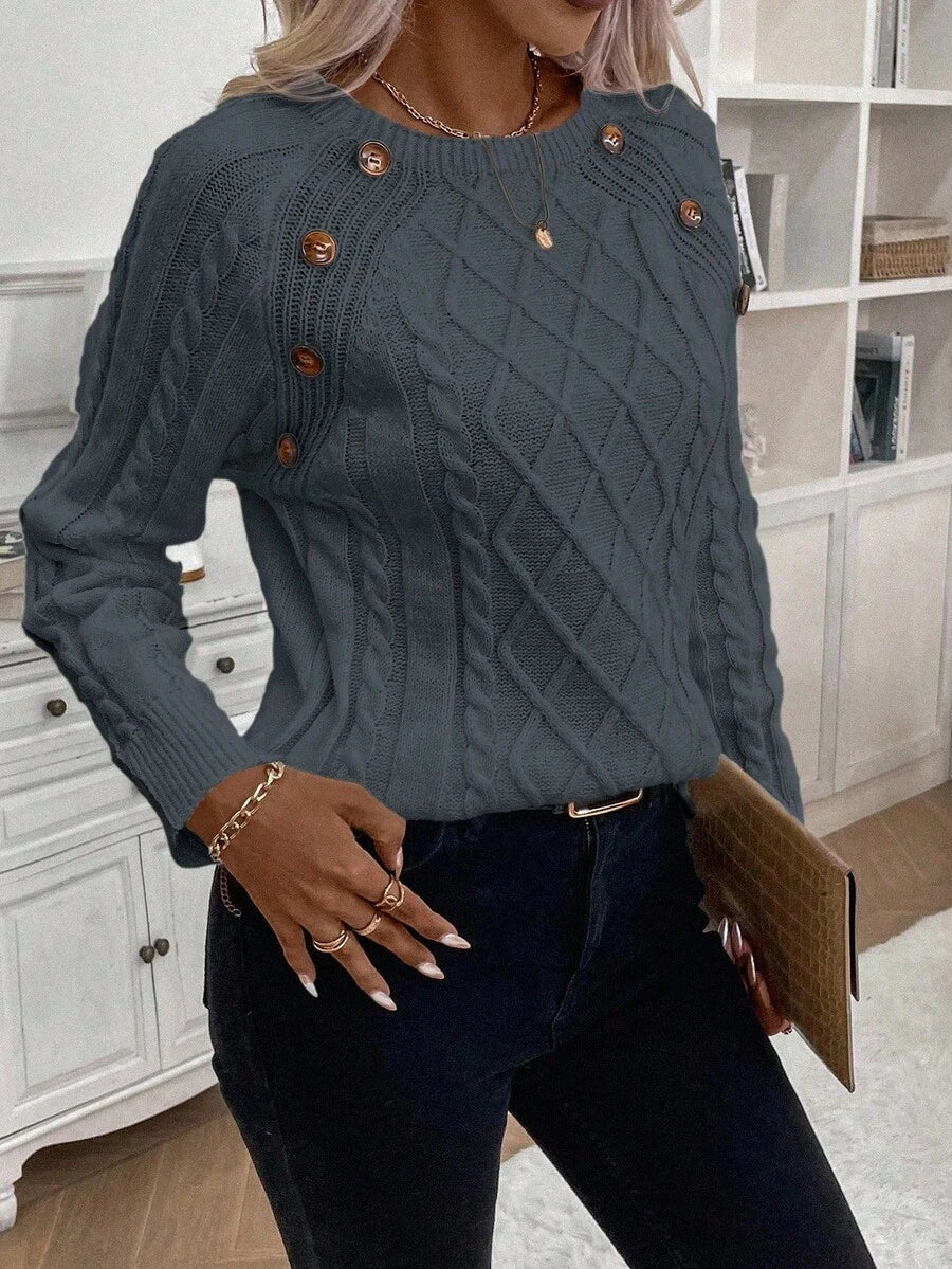 Jane | Cable-Knit Sweater with Button Detail