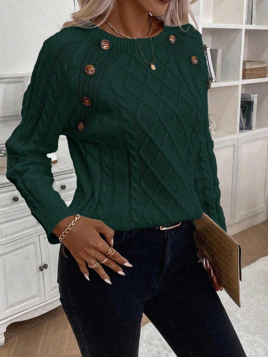 Jane | Cable-Knit Sweater with Button Detail