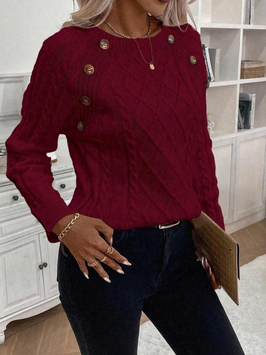 Jane | Cable-Knit Sweater with Button Detail