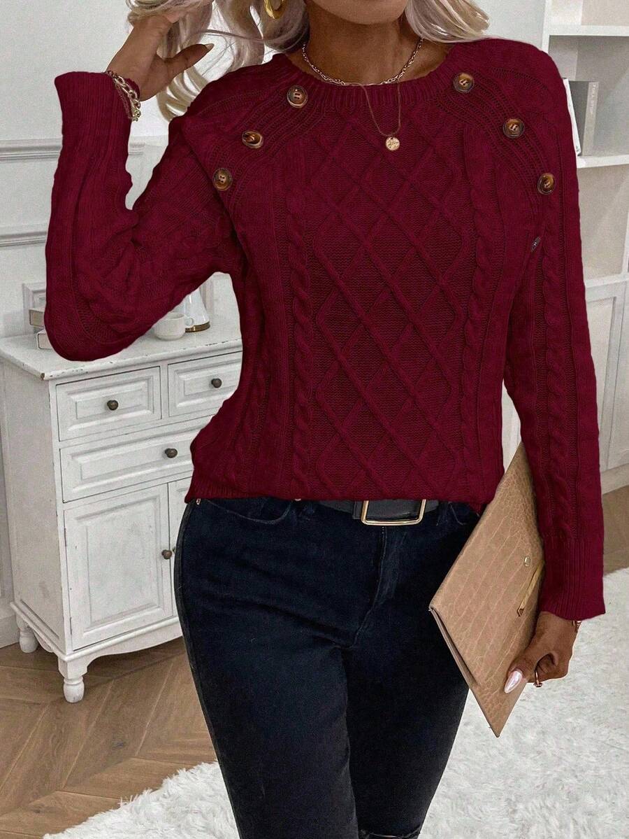 Jane | Cable-Knit Sweater with Button Detail