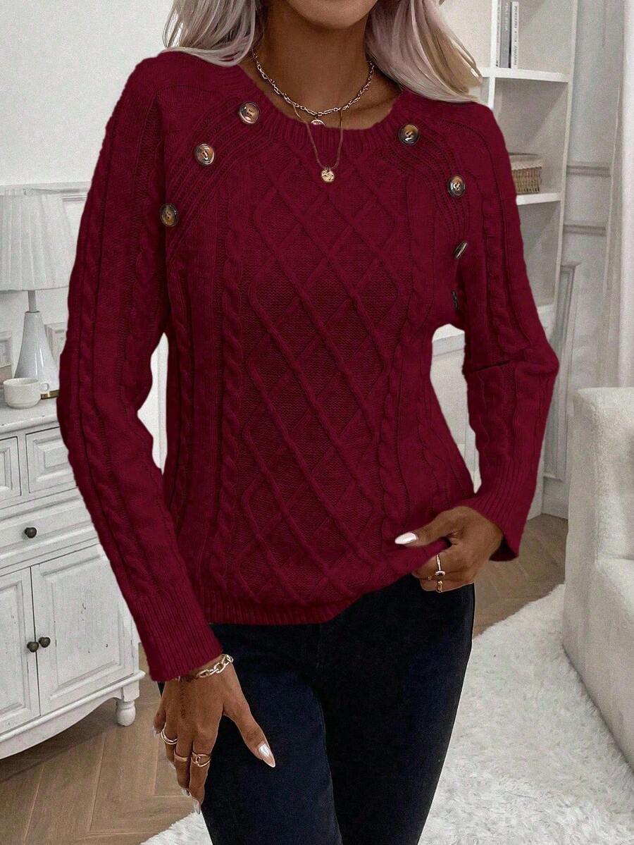 Jane | Cable-Knit Sweater with Button Detail