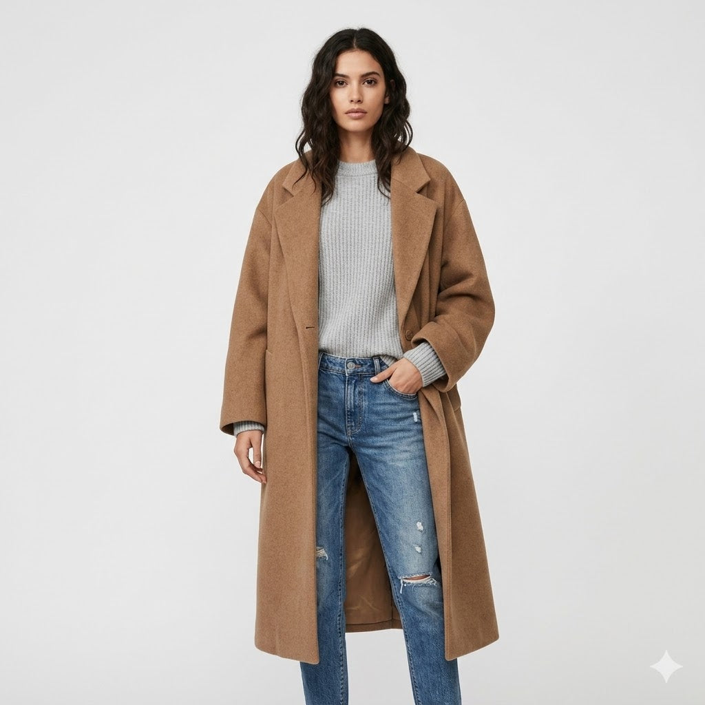 Jane | Amélie Laurent Oversized Long Wool-Blend Coat