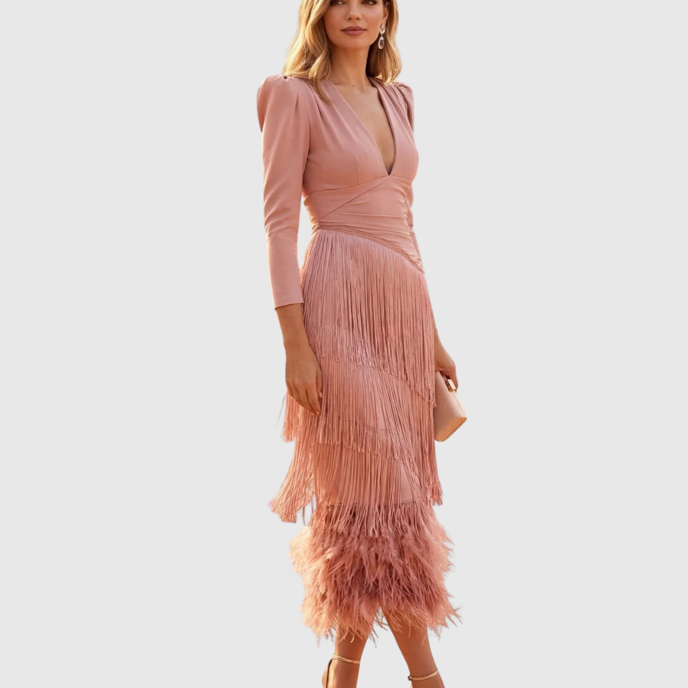 Sophia – Fringed Detail V-Neck Dress
