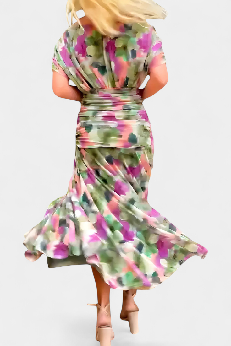 Magda - Long Floral Dress with V-Neck