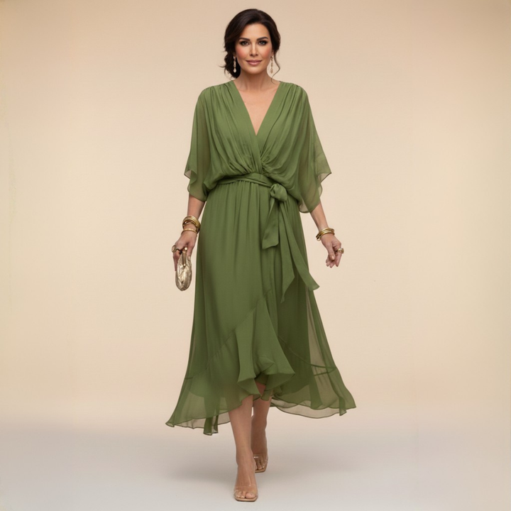 SVEA | Fließendes Midikleid mit V-Ausschnitt