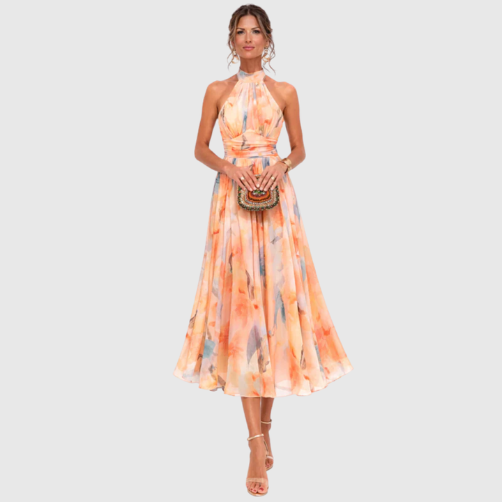 Aurora – Halter Neck Watercolour Maxi Dress