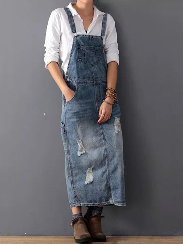 SVEA | Abgenutztes Jeanskleid mit Schlitz hinten