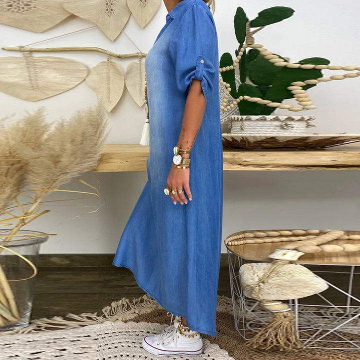SVEA | Langes Kleid in Jeansoptik mit Seitenschlitz