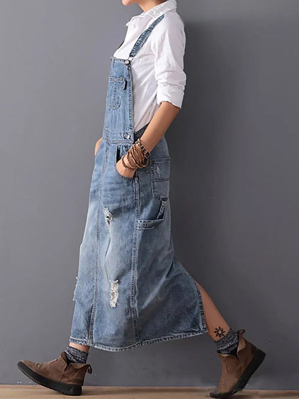 SVEA | Abgenutztes Jeanskleid mit Schlitz hinten