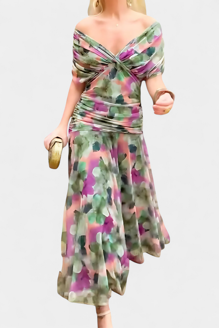 Magda - Long Floral Dress with V-Neck
