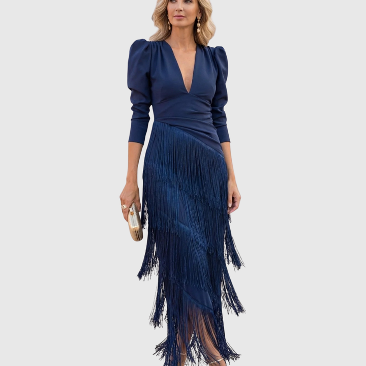Sophia – Fringed Detail V-Neck Dress