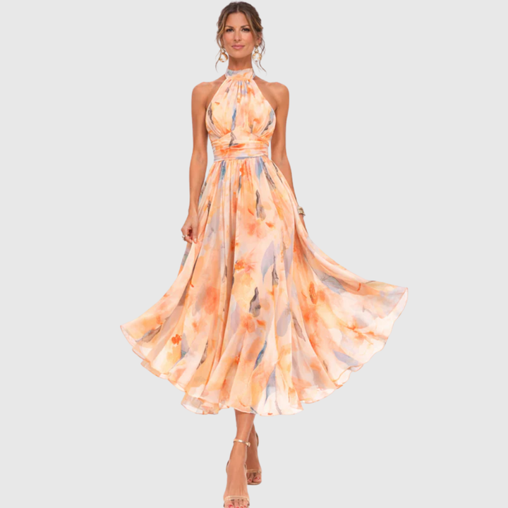 Aurora – Halter Neck Watercolour Maxi Dress