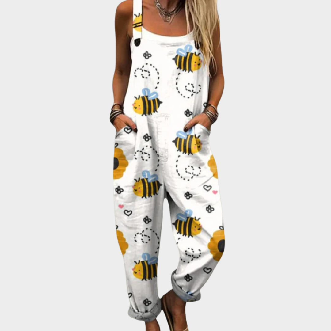 Weiße Latzhose mit Bienen