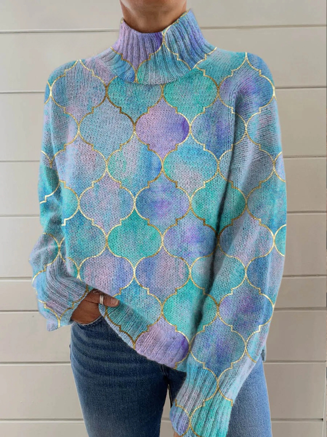 Celeste – Artistic Geometric Knit Turtleneck