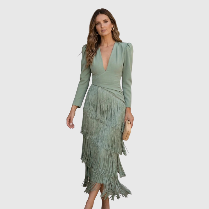 Sophia – Fringed Detail V-Neck Dress
