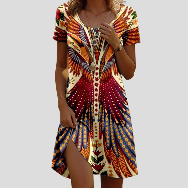 SVEA | Kleid mit Indisch-inspiriertem Print und Rundhalsausschnitt