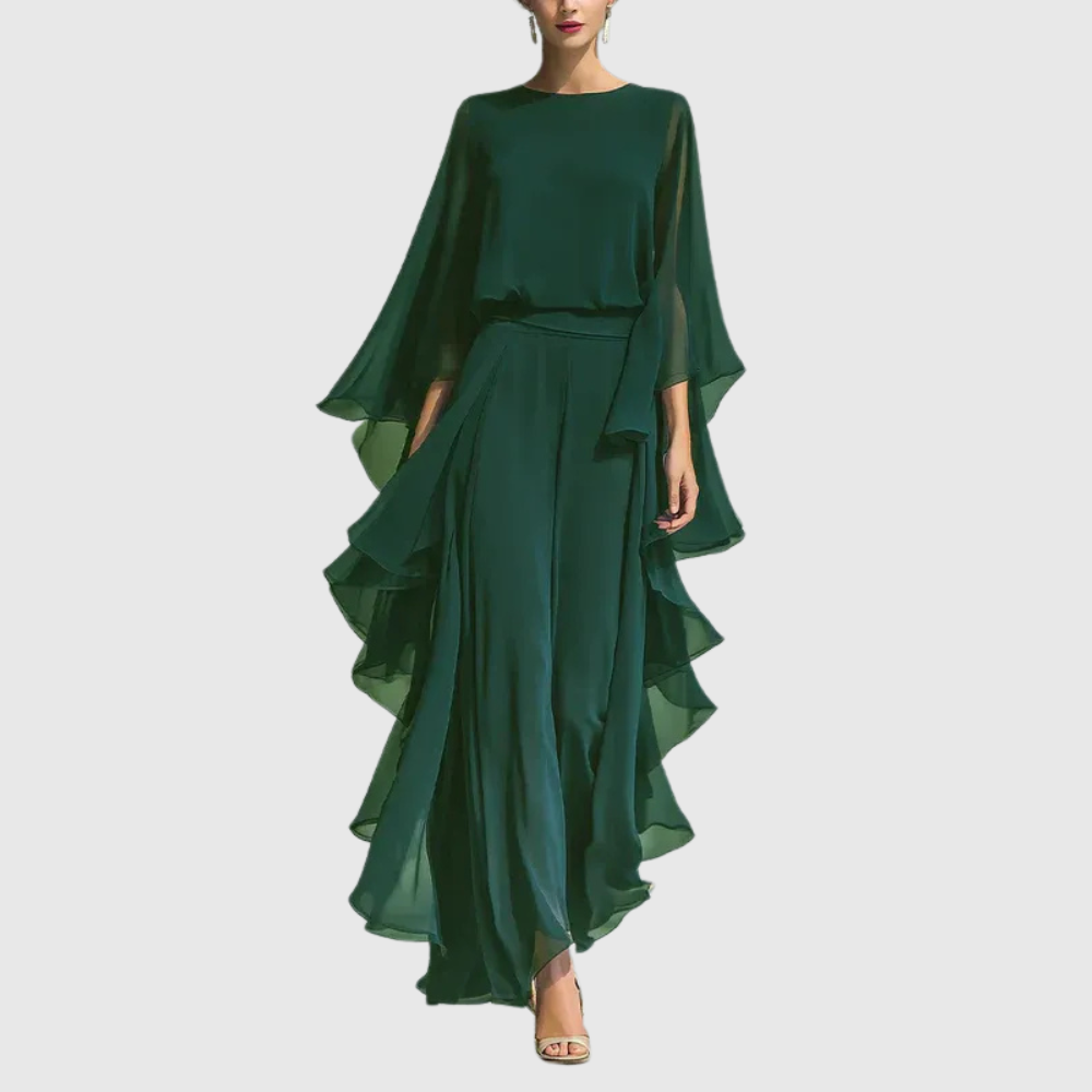 Lora – Elegant Chiffon Ruffle Two-Piece Set